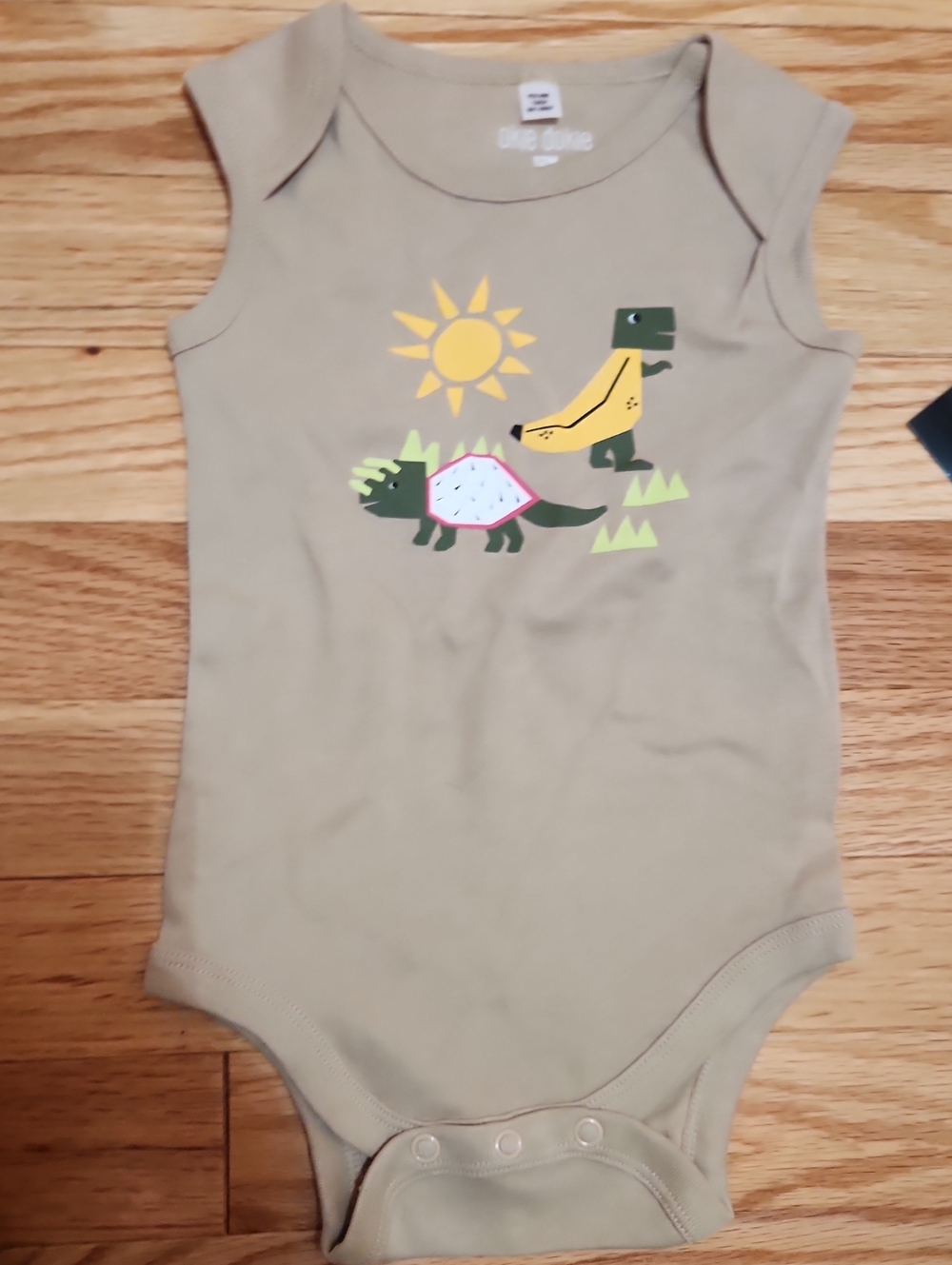 okie dokie Tan Sleeveless Dino Graphic Bodysuit